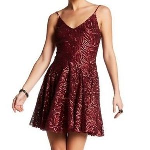 Betsey Johnson tonal sequin burgundy skater dress size 12 christmas